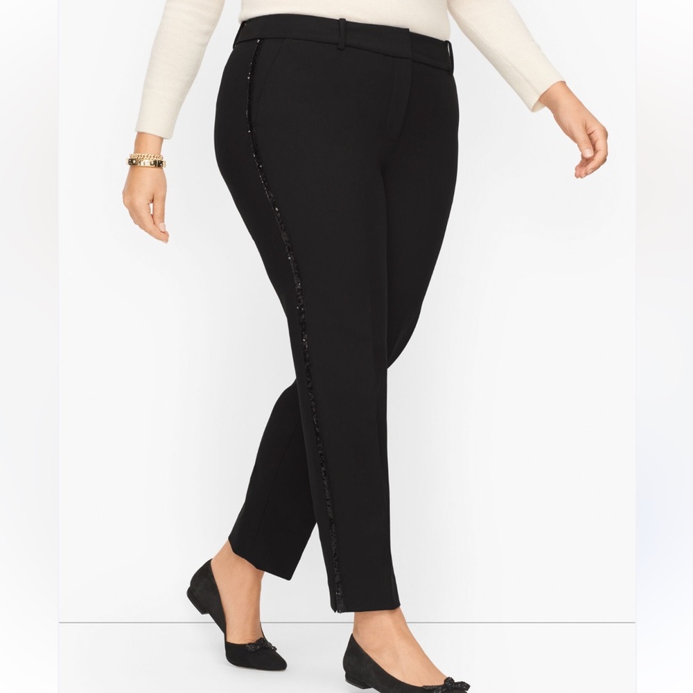 Talbots Hampshire Ankle Pants Black Sequin Stripe Trim - Size 16P